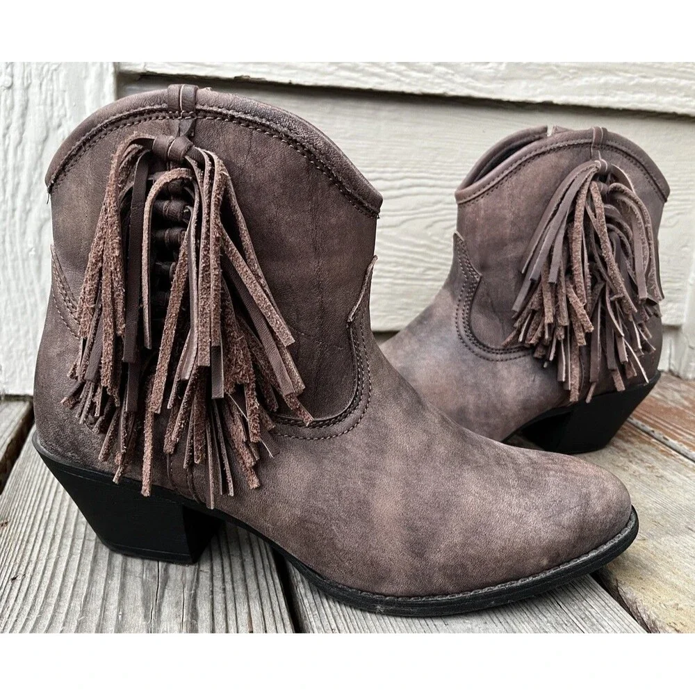 Ariat Duchess Women’s 9.5B Brown Leather Fringed Ankle Boots Boho Western